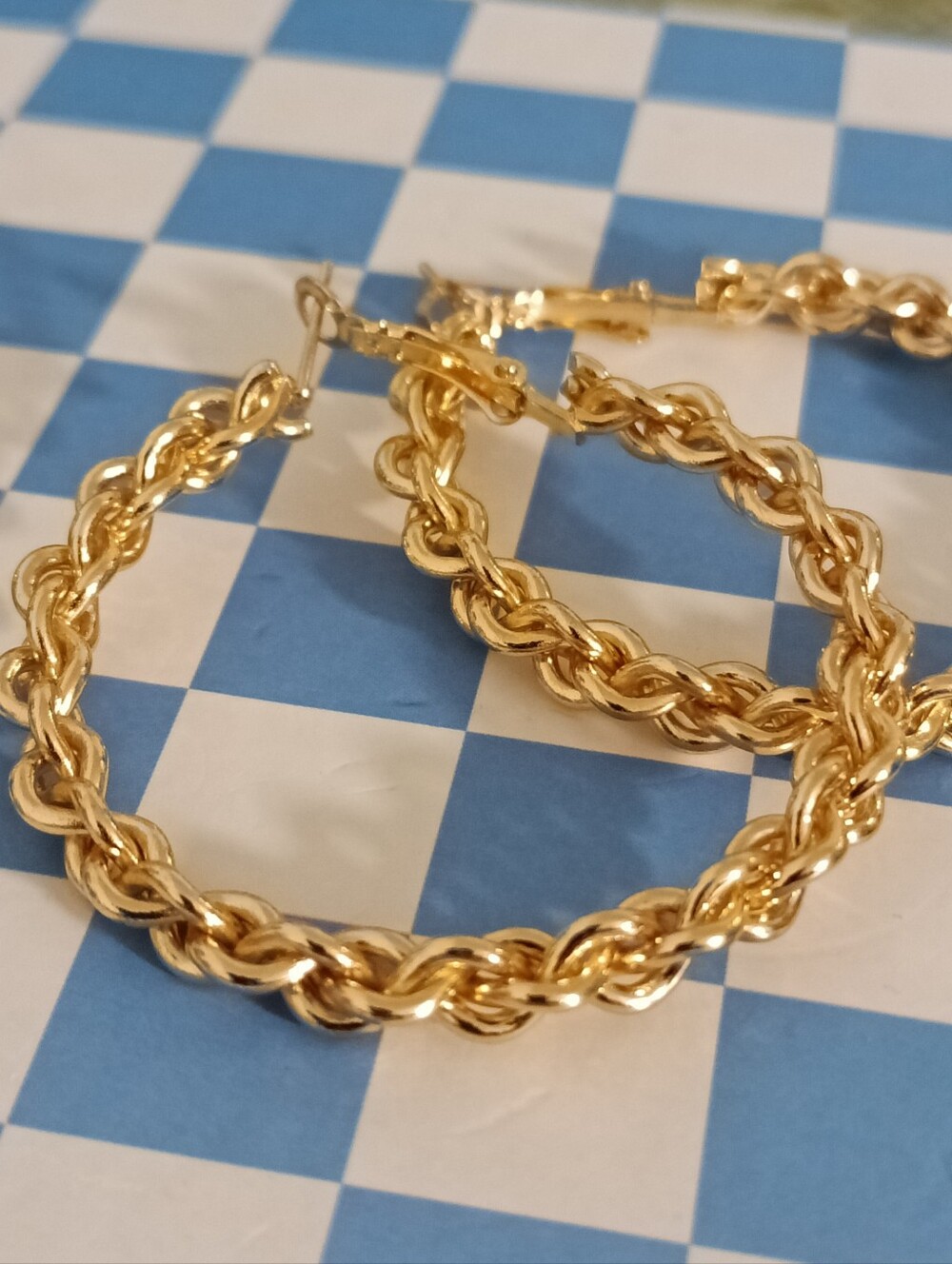 Gold Tone Rope Hoop Earrings - Women's Fashion Jewelry